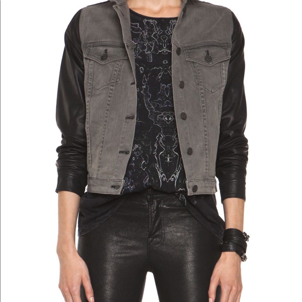 rag & bone Jean Jacket Leather Sleeves XS